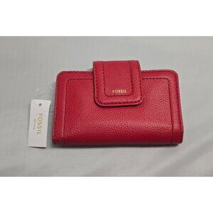 Fossil Red Leather Wallet Zip Pocket Card Slots classic elegant boho cottagecore
